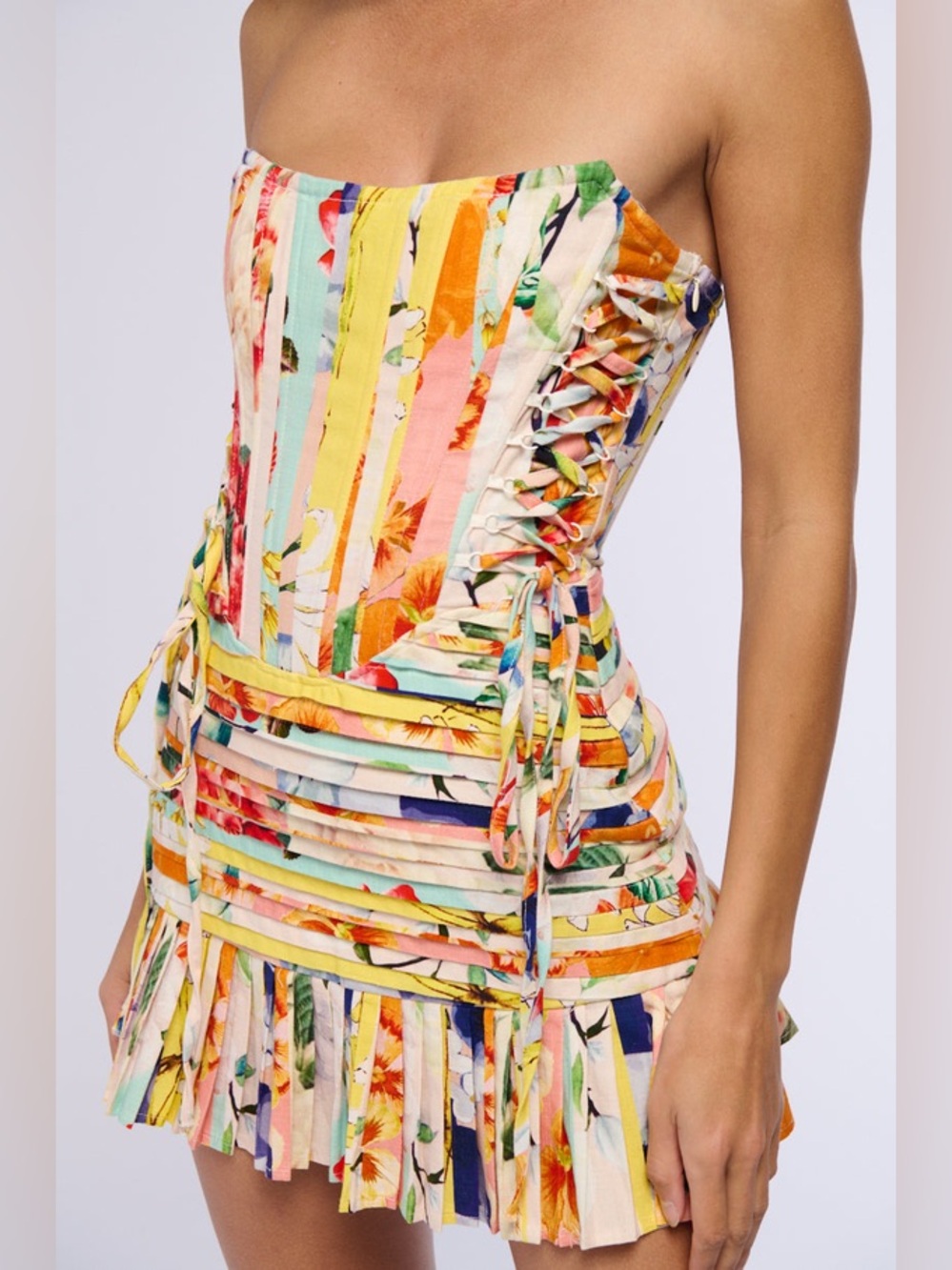 Akira Dress Womens XL Flounce Corset Mini Colorful Party Vacation Strapless